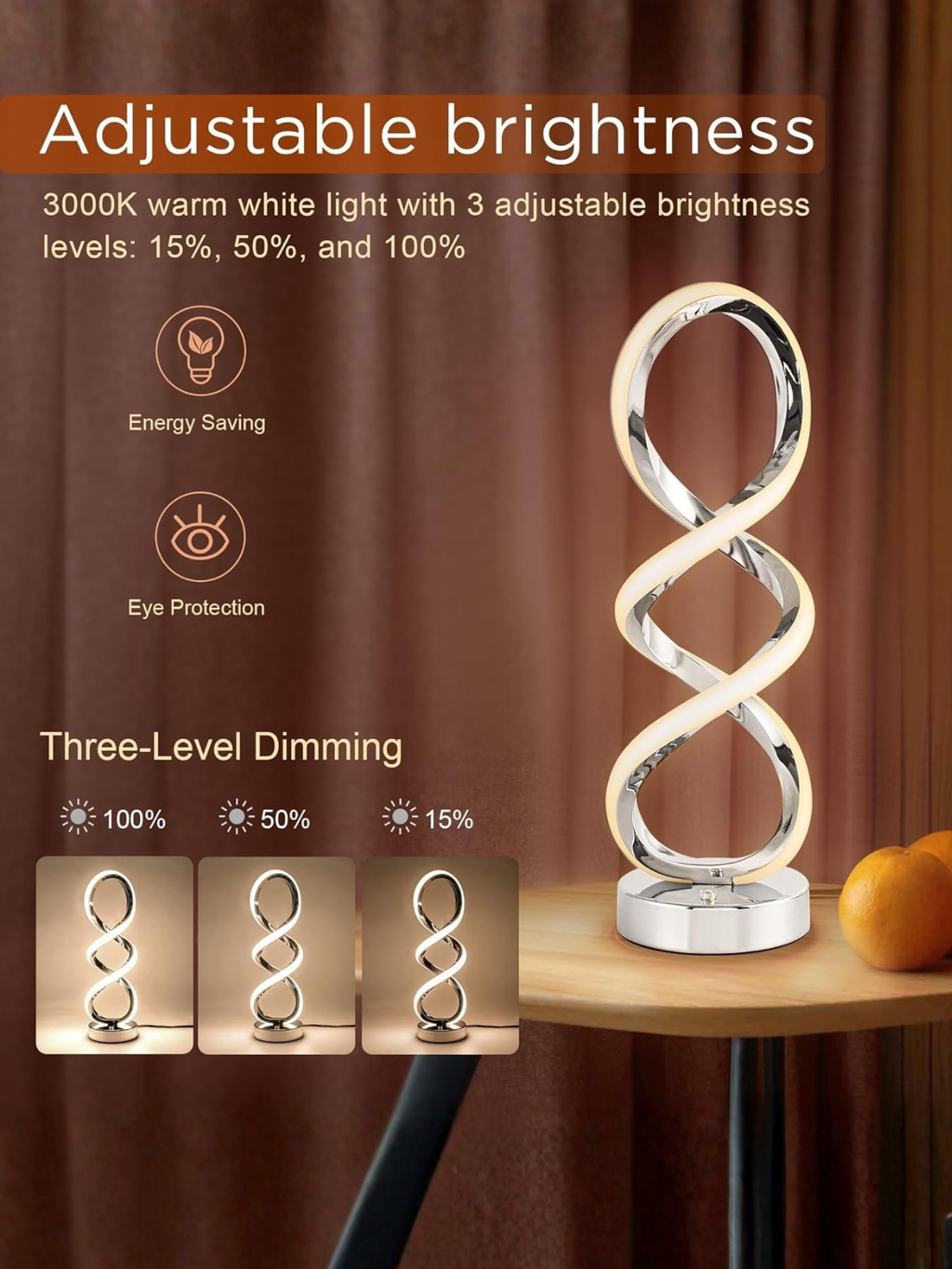 Hand Twisted Silver Spiral Decor Lamp With RGB Colors