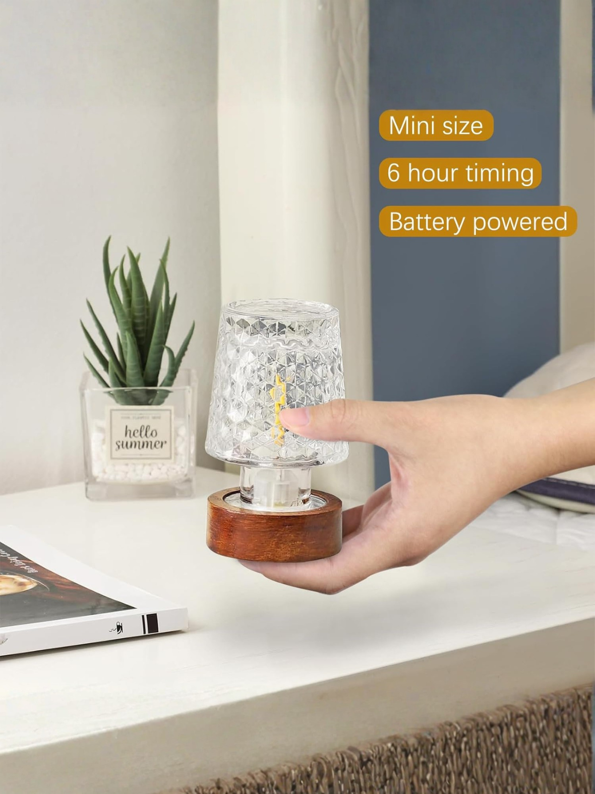 Portable Battery Powered Mini Art Deco Glass LED Decor Lamp