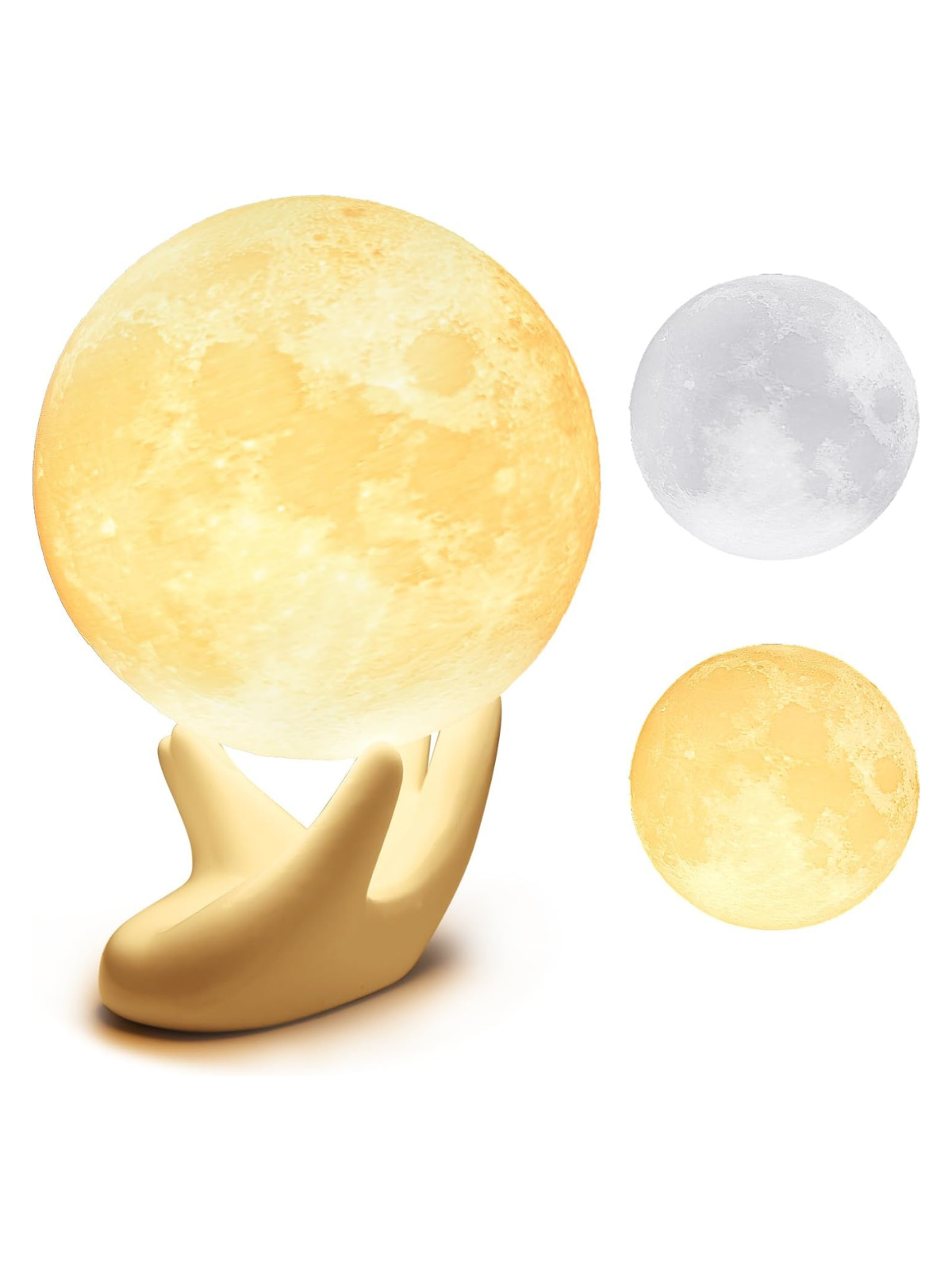 Realistic 3D Moon Decor Lamp on Ceramic Hand Base