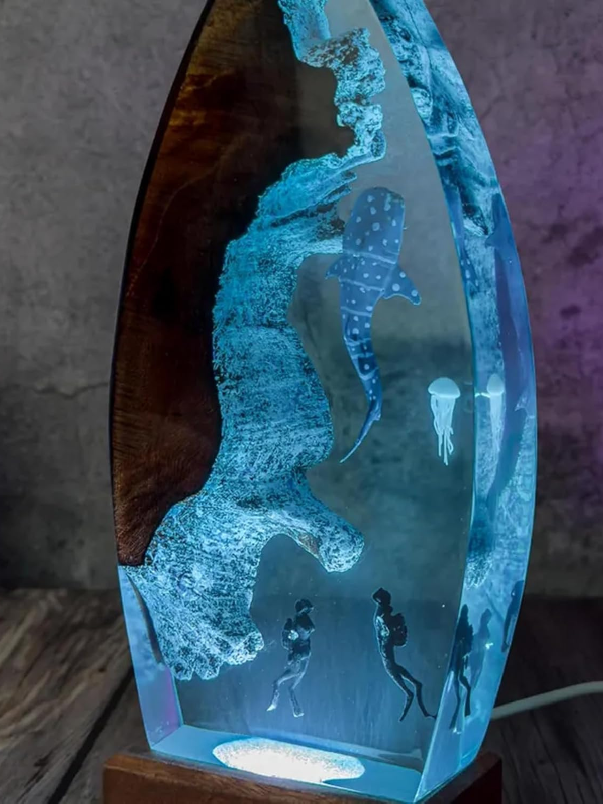 Ocean Epoxy Resin Lamp with Multi-Color LED Base