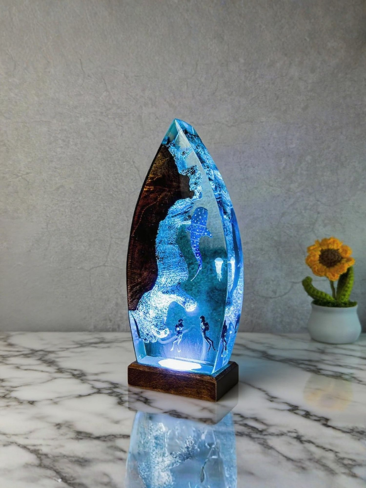 Ocean Epoxy Resin Lamp with Multi-Color LED Base
