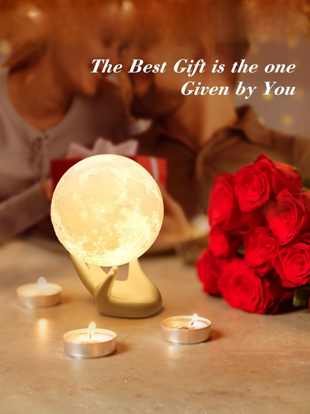 Realistic 3D Moon Decor Lamp on Ceramic Hand Base