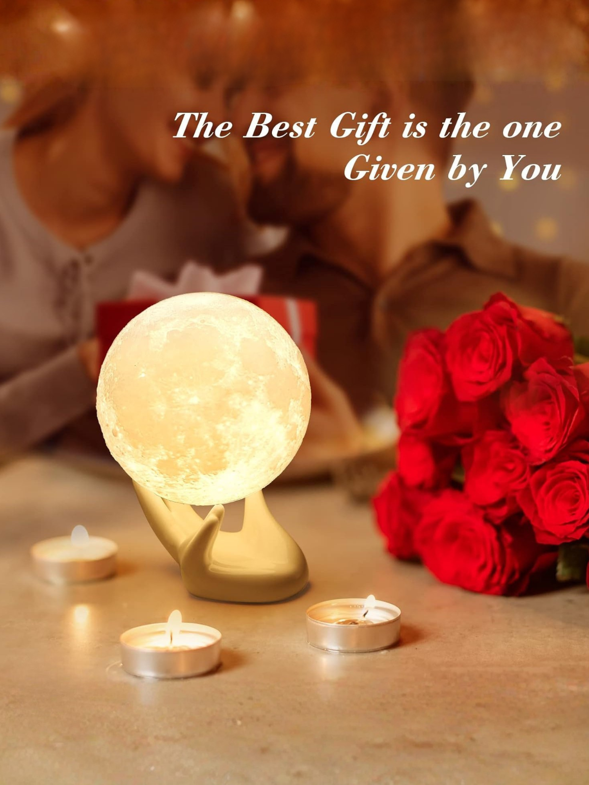 Realistic 3D Moon Decor Lamp on Ceramic Hand Base