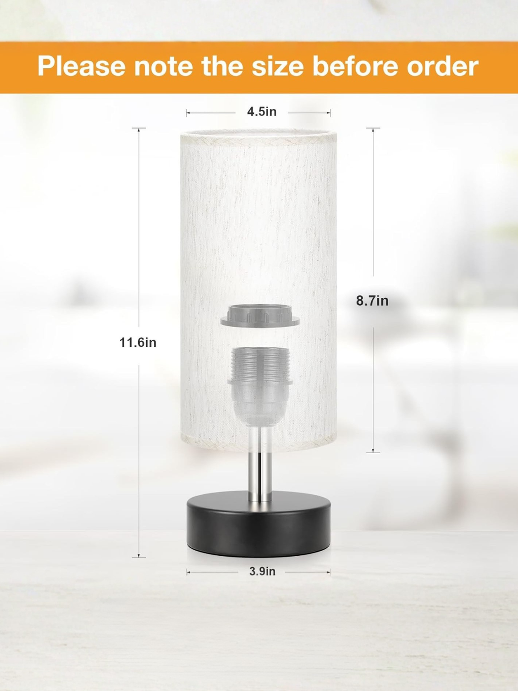 Minimalist Nightstand Table Lamp with Soft Linen Fabric Shade