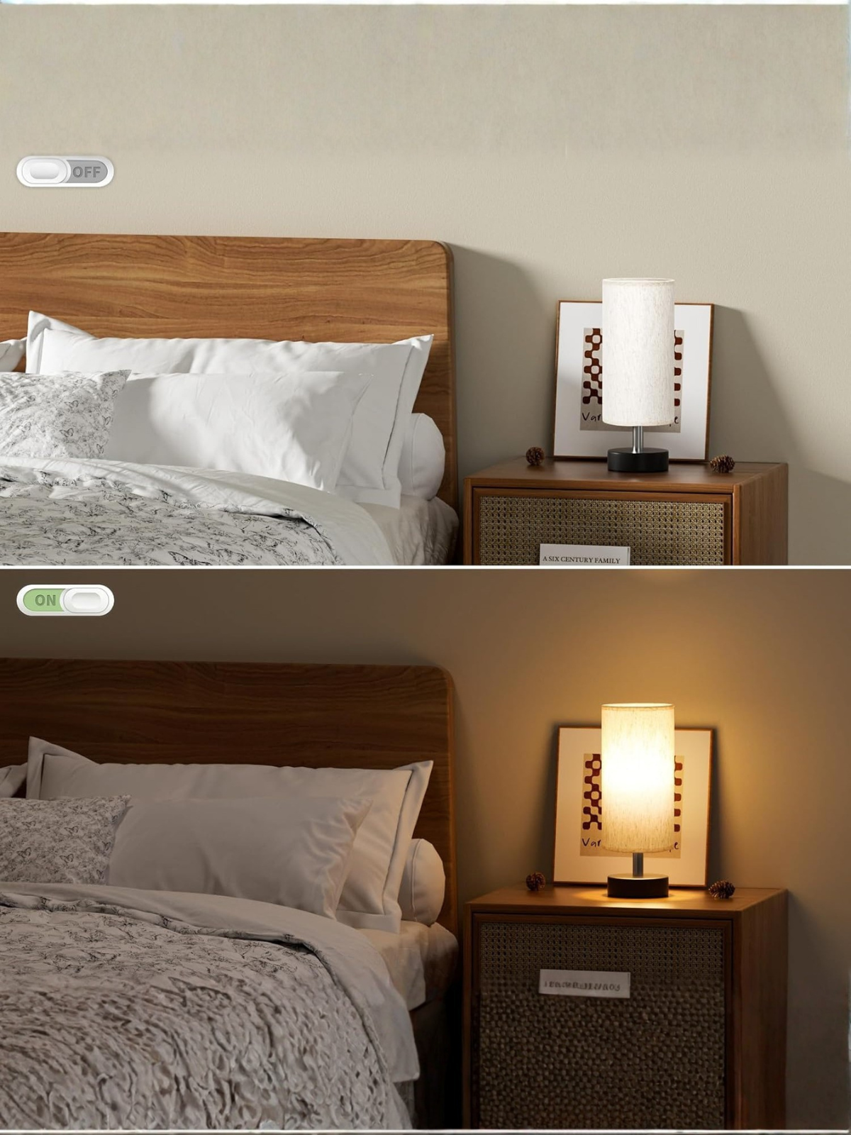 Minimalist Nightstand Table Lamp with Soft Linen Fabric Shade