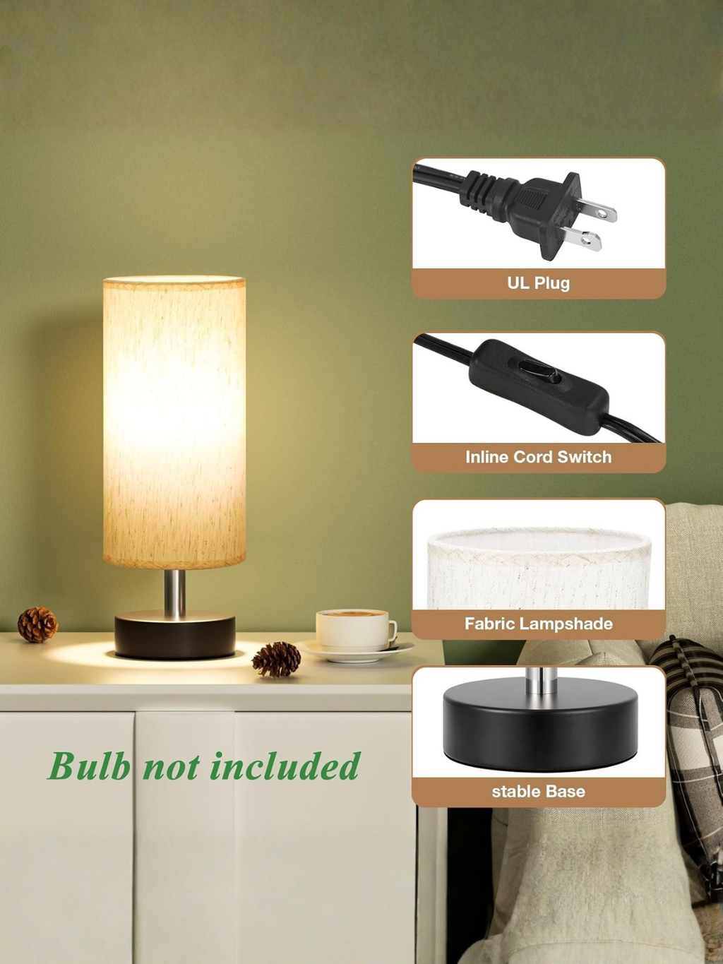 Minimalist Nightstand Table Lamp with Soft Linen Fabric Shade