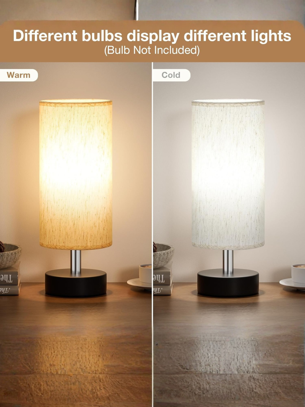 Minimalist Nightstand Table Lamp with Soft Linen Fabric Shade