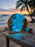 Handmade Ocean Resin Whale Shark Lamp with Wood Base