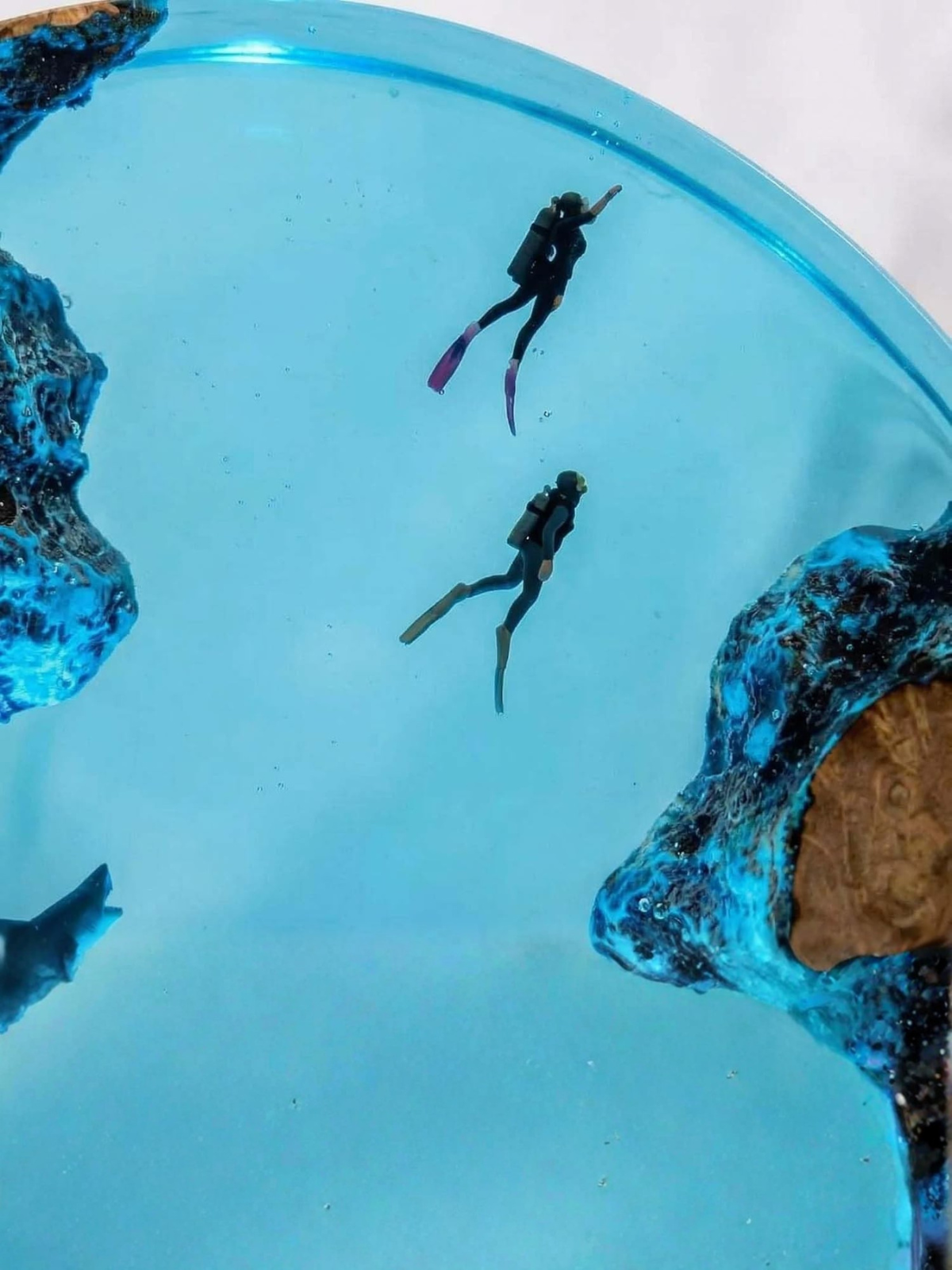 Handmade Ocean Resin Whale Shark Lamp with Wood Base