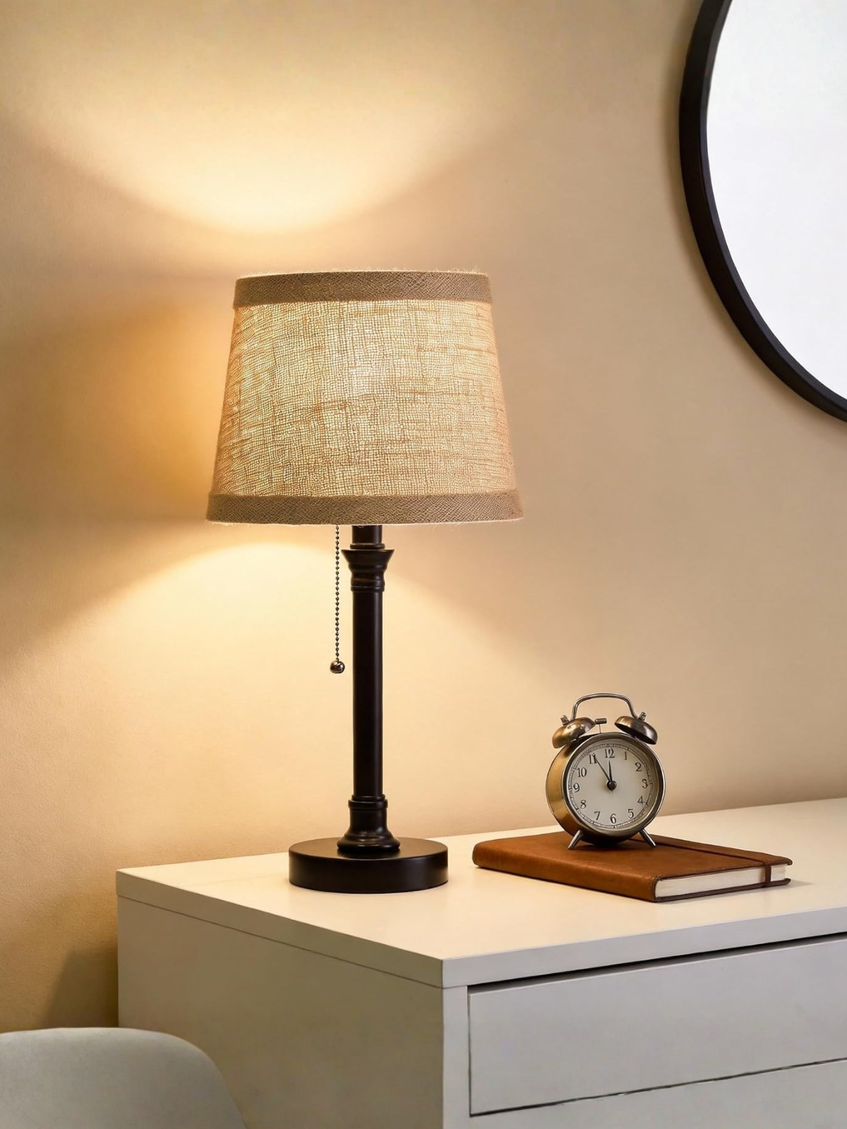 Elegant Modern Black Metal Table Lamp With Fabric Shade