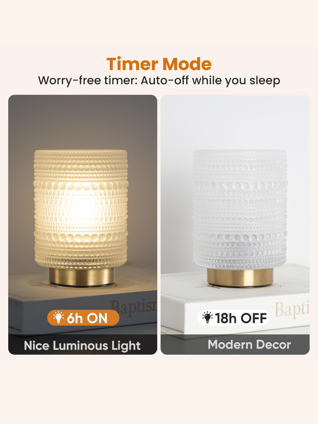 Cordless Battery Powered Lamp with Automatic 6-Hour Timer