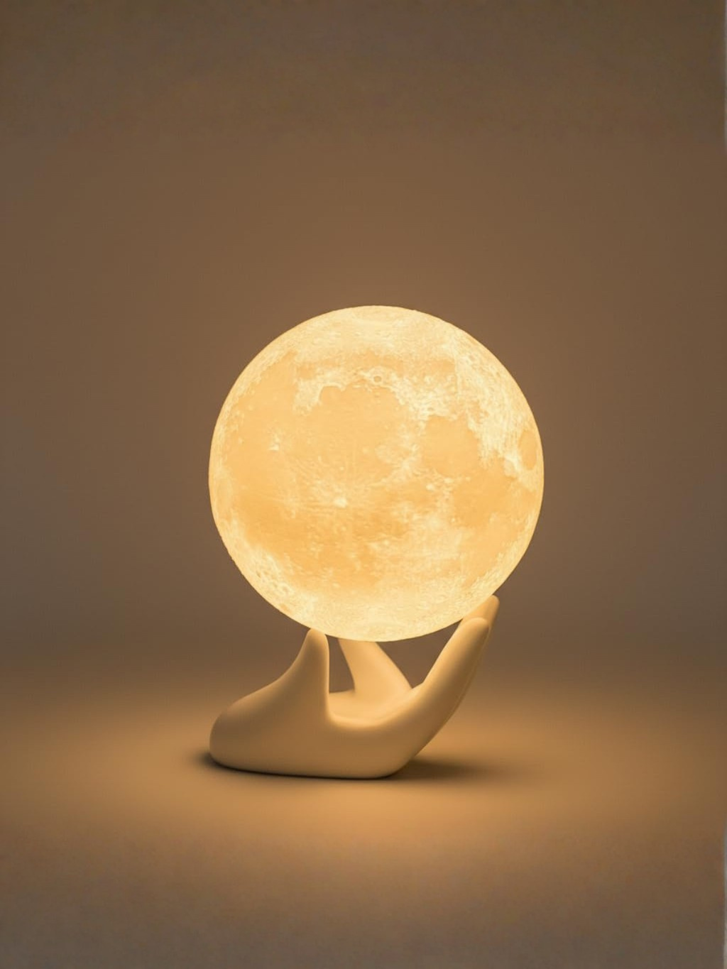 Realistic 3D Moon Decor Lamp on Ceramic Hand Base