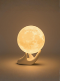 Realistic 3D Moon Decor Lamp on Ceramic Hand Base