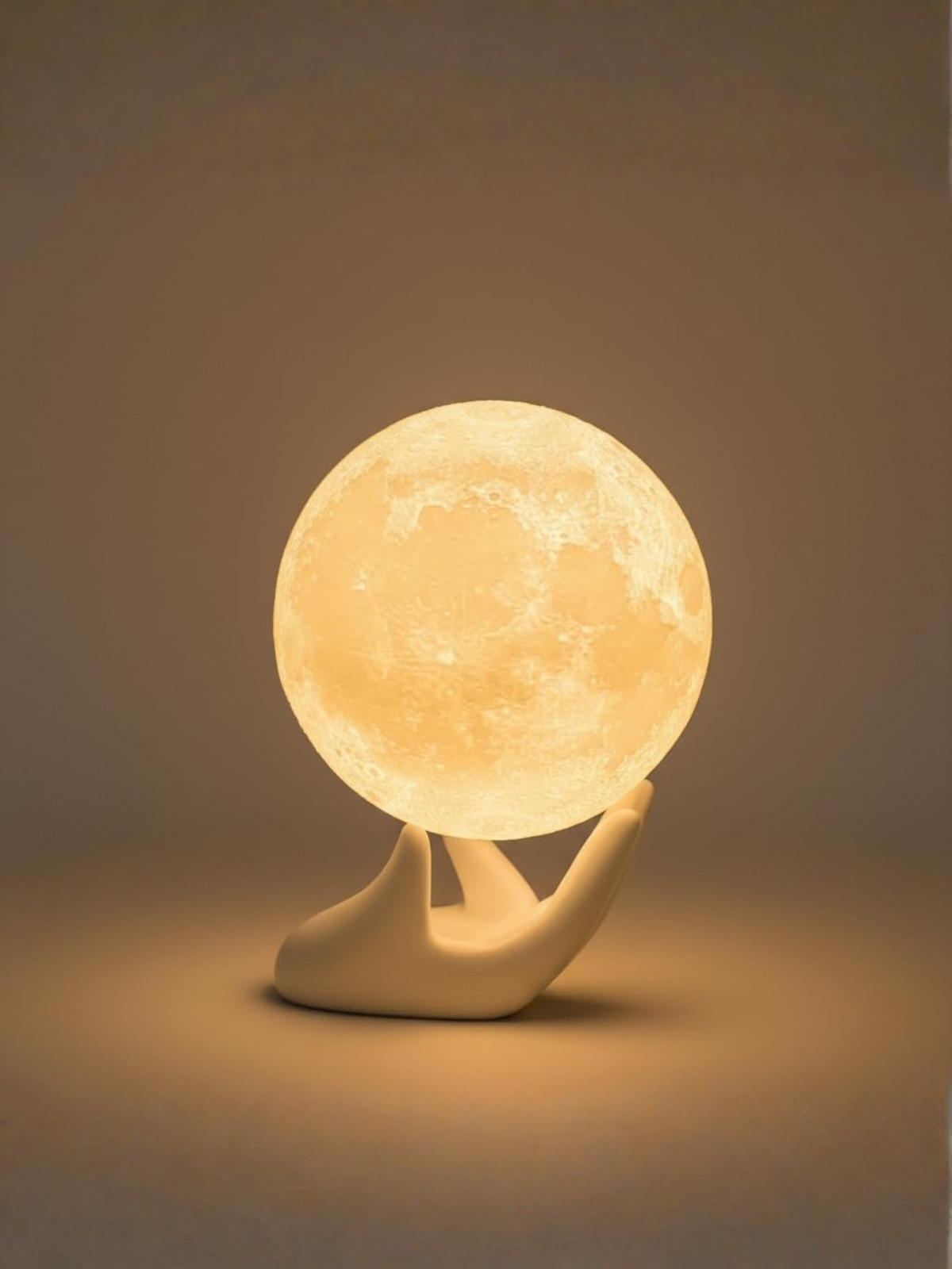 Realistic 3D Moon Decor Lamp on Ceramic Hand Base