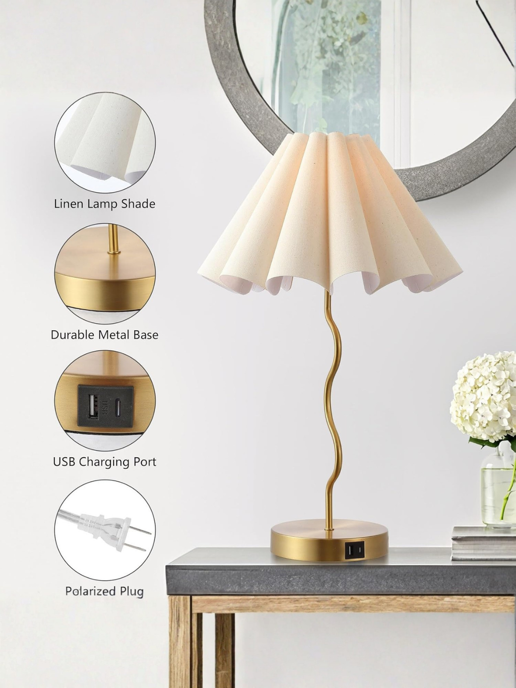 Elegant Pleated Linen Decor Lamp with Brushed Metal Base