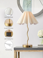 Elegant Pleated Linen Decor Lamp with Brushed Metal Base