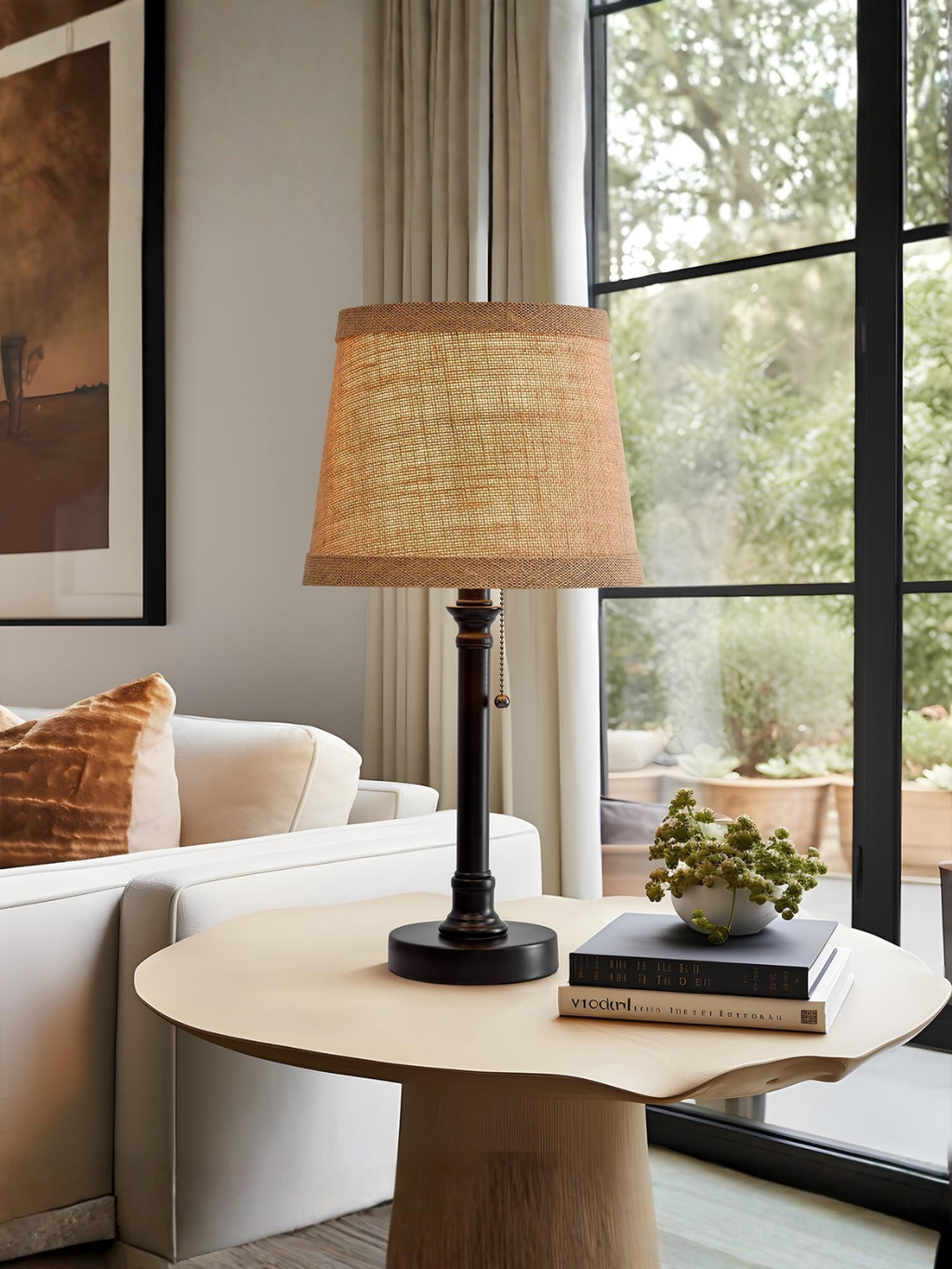 Elegant Modern Black Metal Table Lamp With Fabric Shade