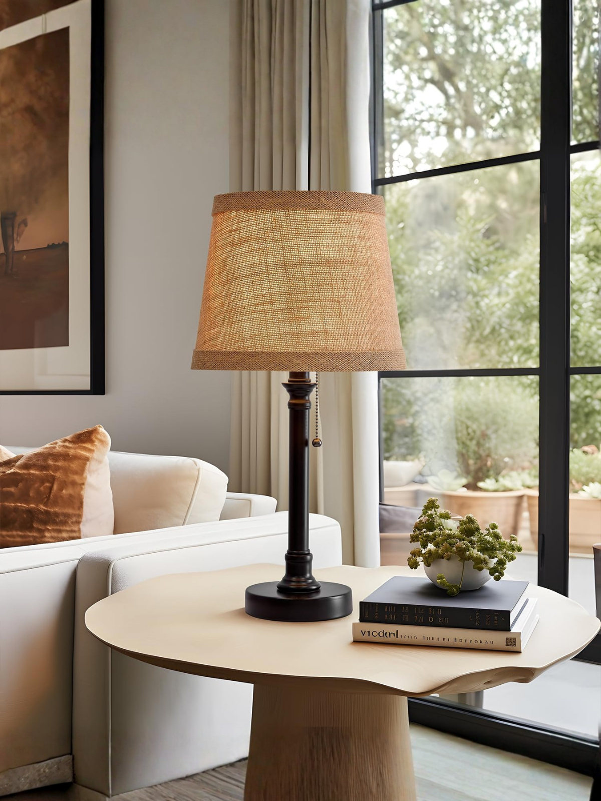 Elegant Modern Black Metal Table Lamp With Fabric Shade