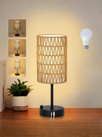 Boho Rattan Bedside Table Lamp With USB Charging Ports