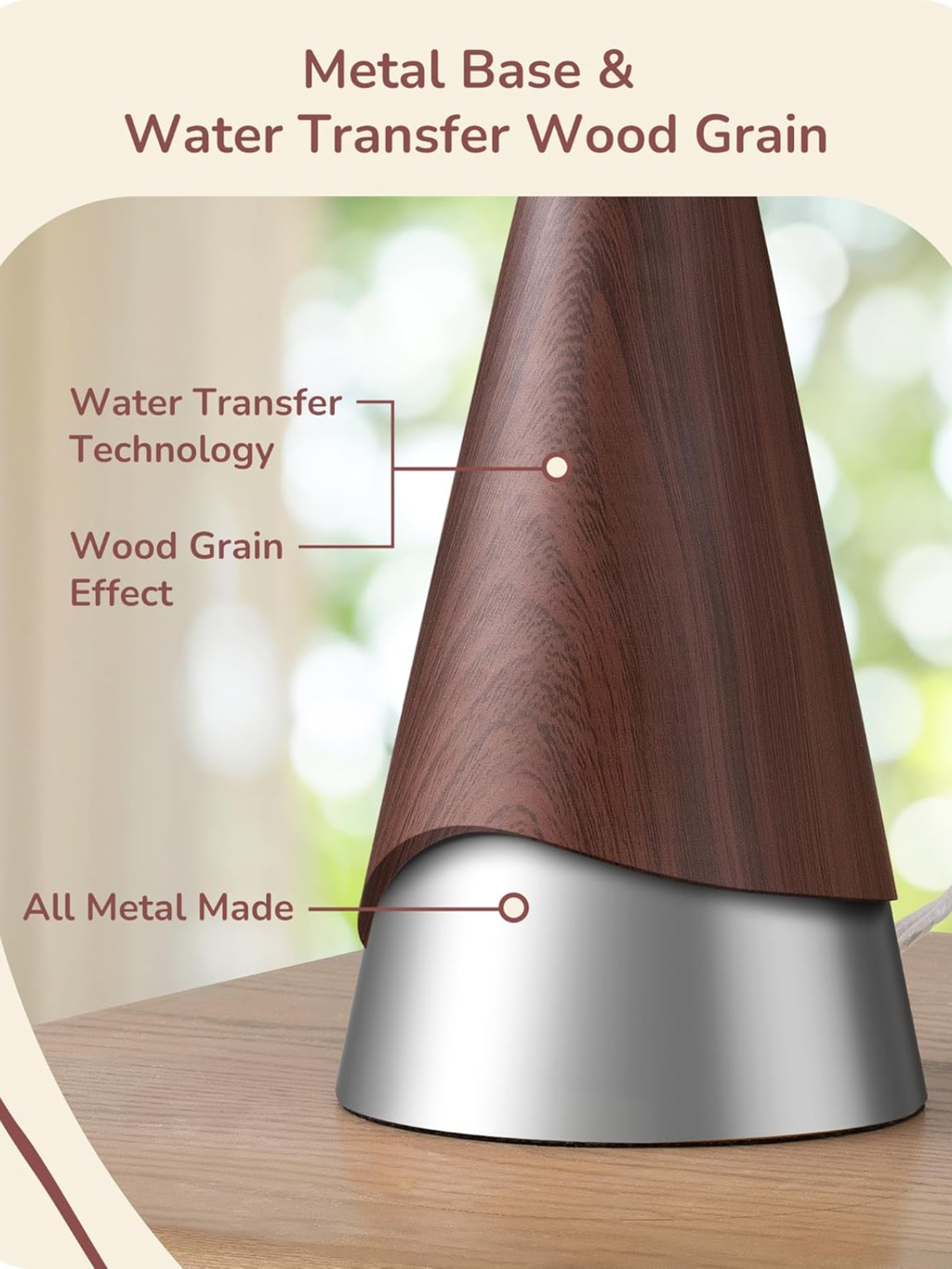 Modern Boho Table Lamp With Wood Grain Metal Base