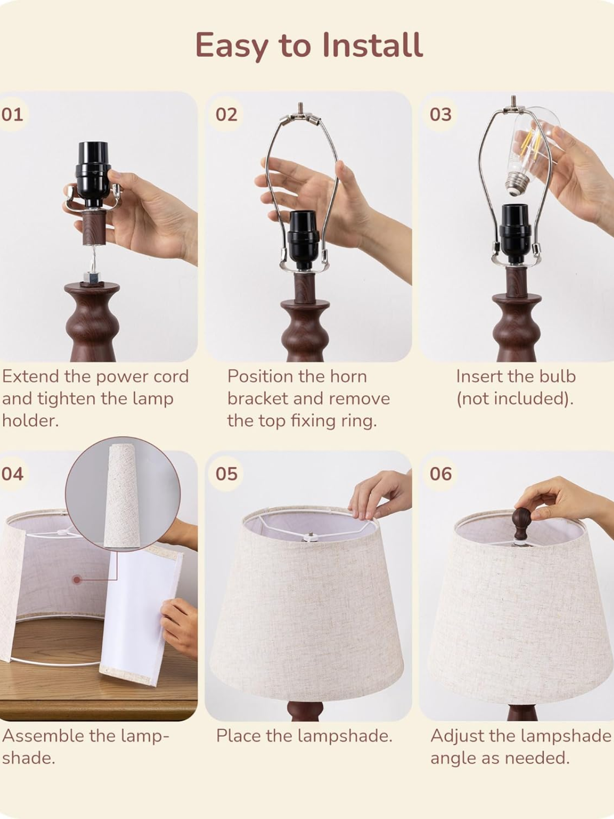 Modern Boho Table Lamp With Wood Grain Metal Base