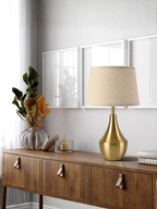 Modern Brushed Brass Table Lamp with Sculptural Gold Base