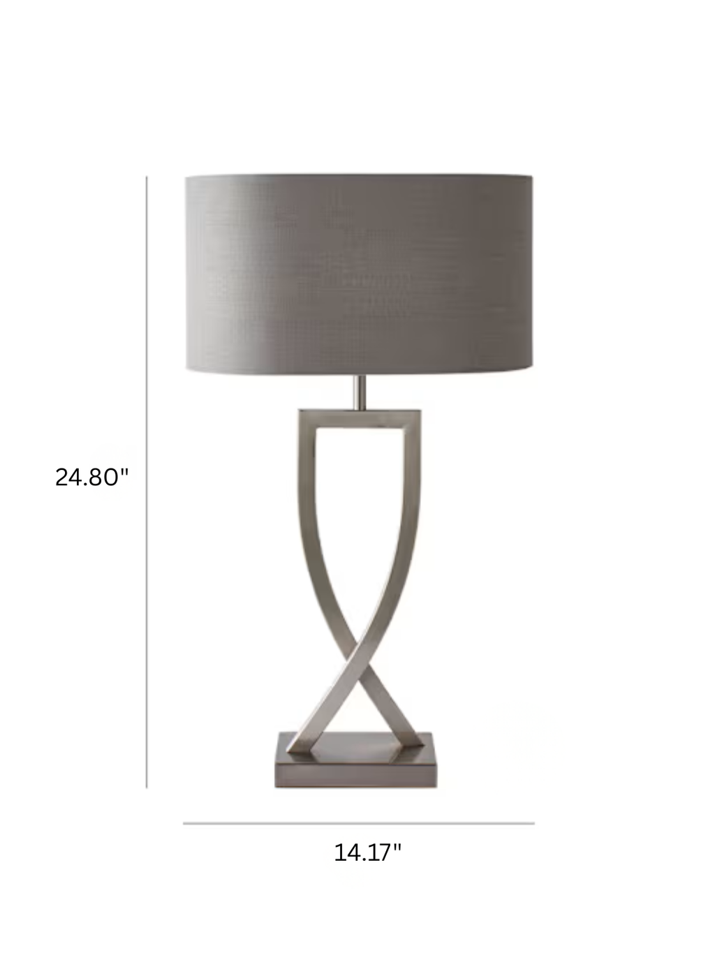 Brushed Chrome Hourglass Table Lamp With Grey Oval Shade