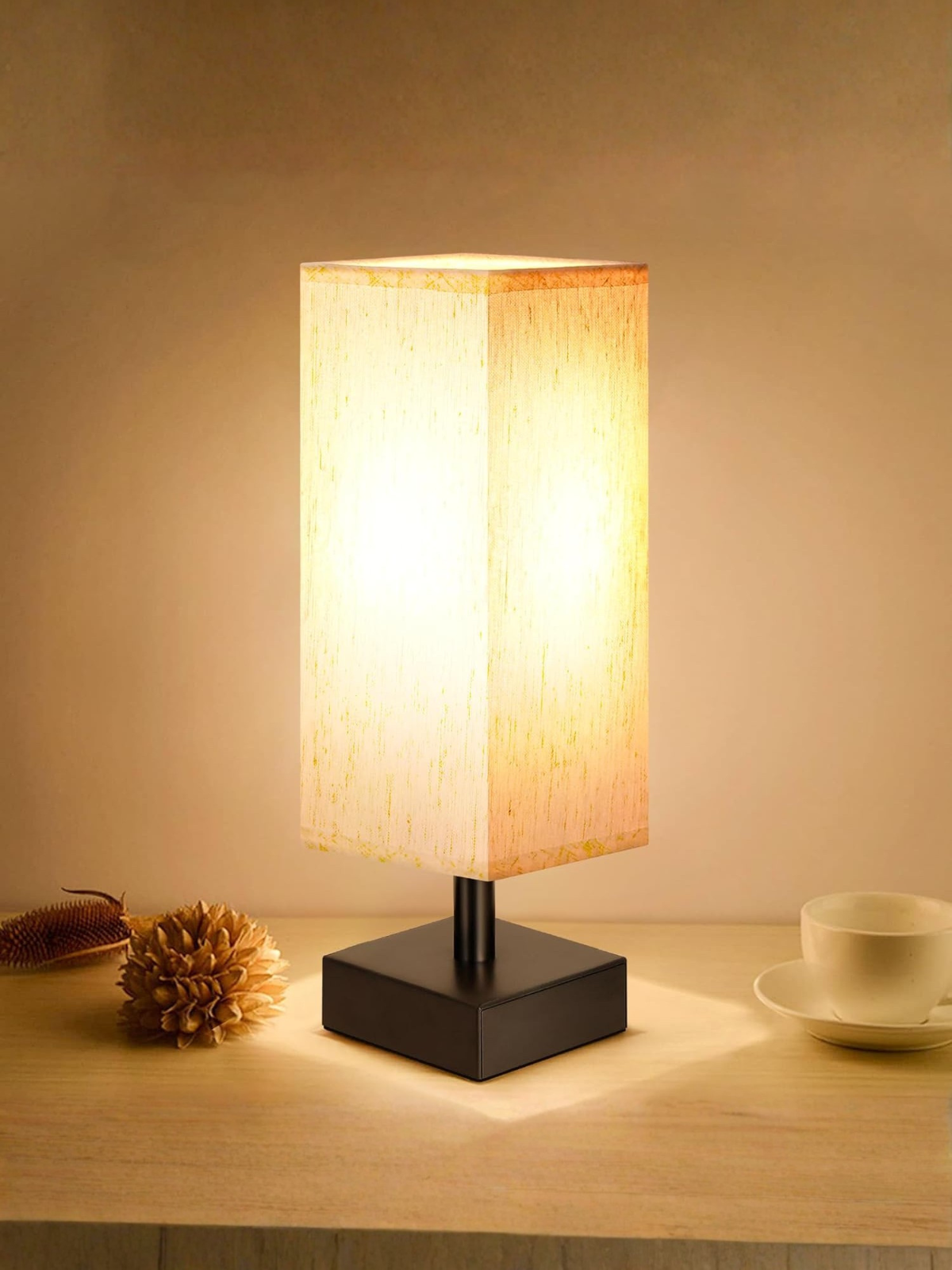 Minimalist Black Bedside Table Lamp With Square Fabric Shade