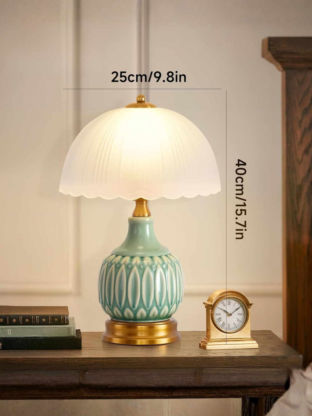 Vintage Green Ceramic Mushroom Decor Lamp With Glass Shade