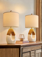 Set of 2 Small Boho Farmhouse Rattan Bedroom Bedside Lamps