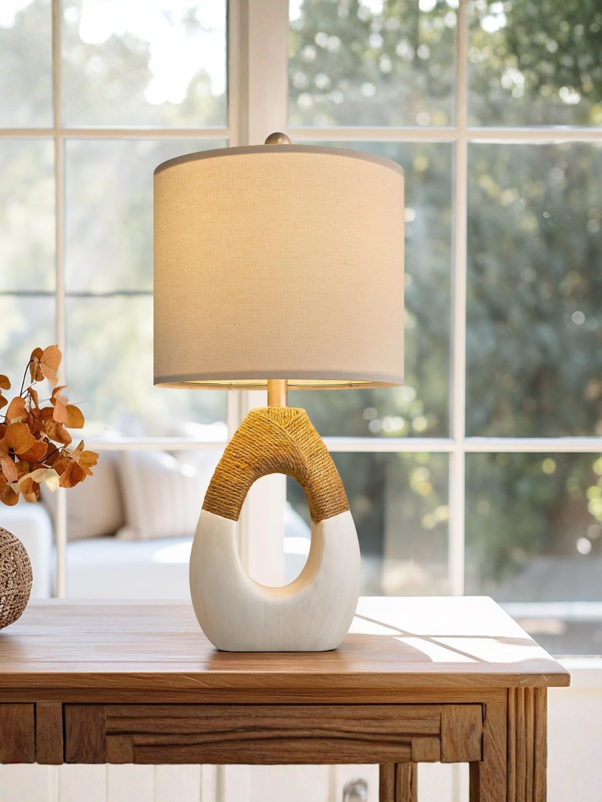 Set of 2 Small Boho Farmhouse Rattan Bedroom Bedside Lamps