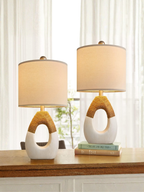 Set of 2 Small Boho Farmhouse Rattan Bedroom Bedside Lamps