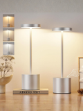 Set of 2 Modern Silver Gray Cordless Rechargeable LED Table Lamps