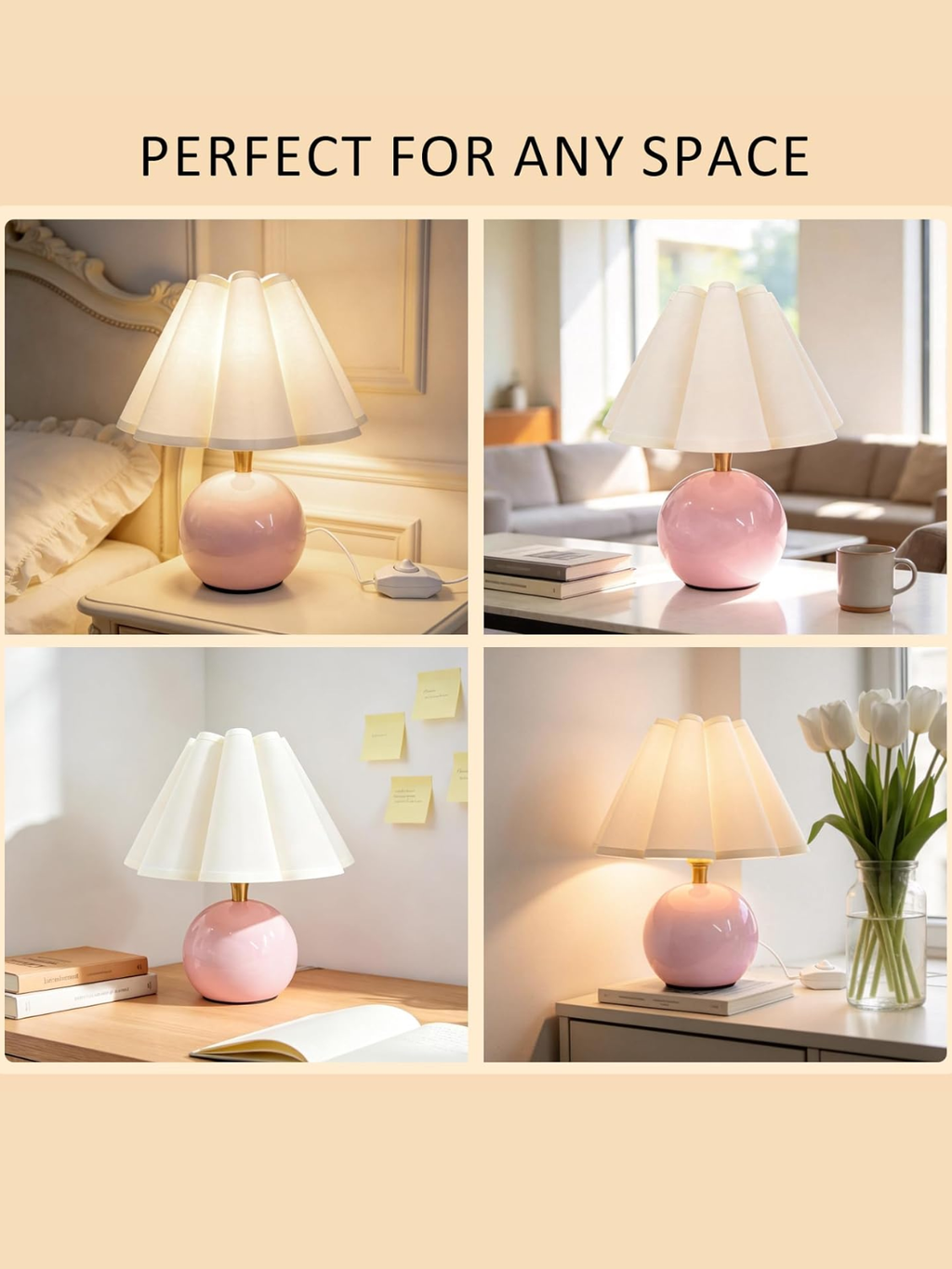 Ceramic Stepless Dimmable Lamp With A Scalloped Fabric Shade