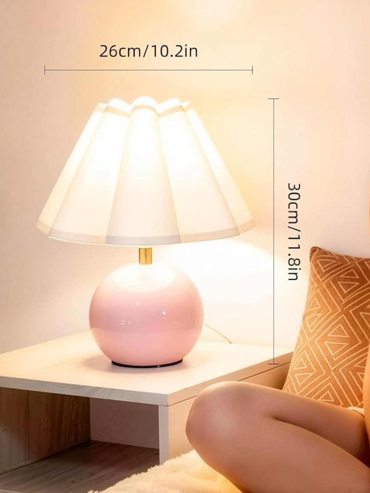 Ceramic Stepless Dimmable Lamp With A Scalloped Fabric Shade