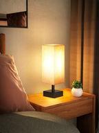 Minimalist Black Bedside Table Lamp With Square Fabric Shade