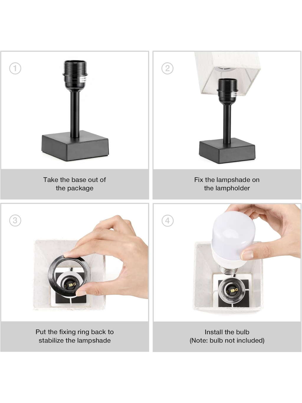 Minimalist Black Bedside Table Lamp With Square Fabric Shade