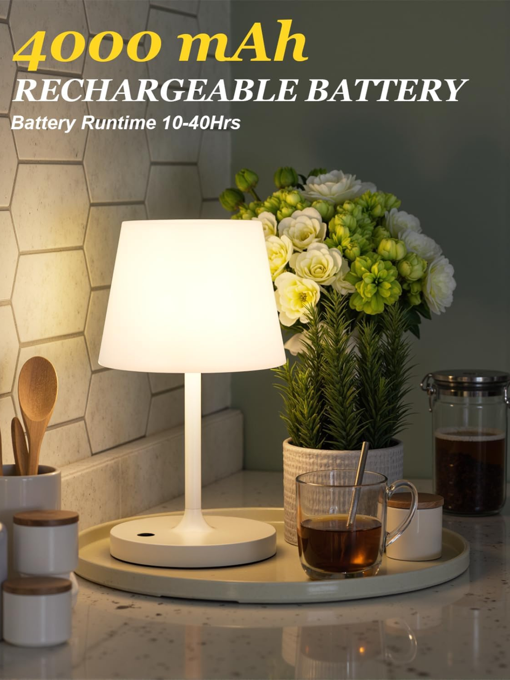 White Waterproof Cordless Rechargeable Table Lamp With Touch Control